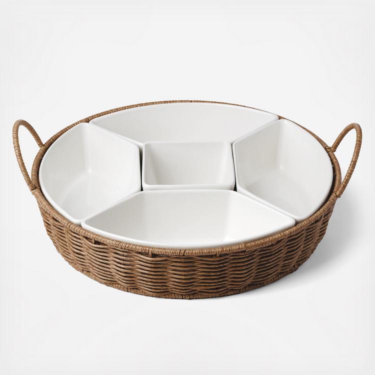 Oneida, Willow & White 6-Piece Bowl & Rattan Serving Tray Set | Zola