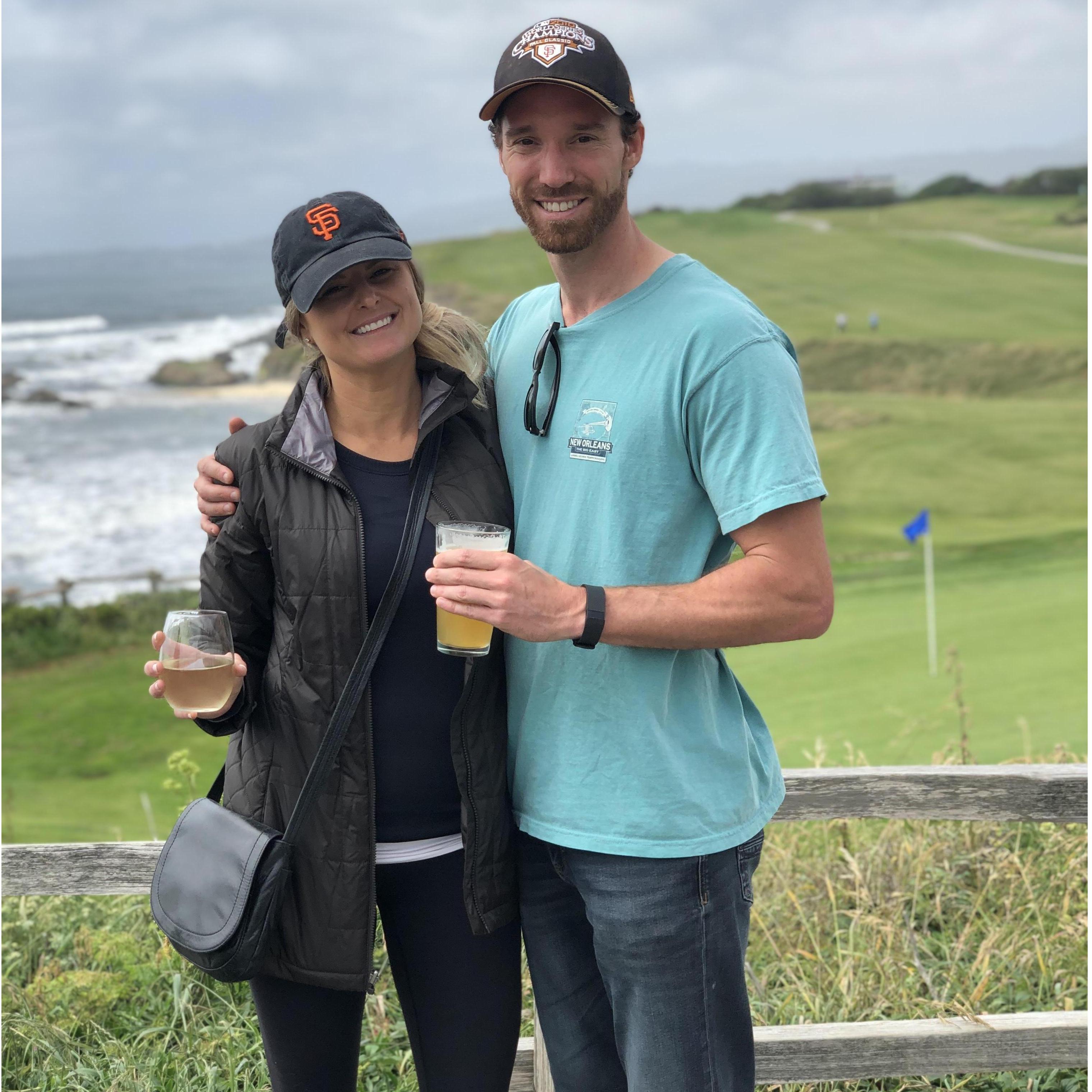 Enjoying a drink on the coast at the Ritz Carlton in Half Moon Bay, CA
