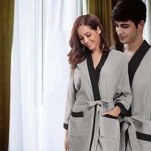 Aibrou Unisex Waffle Bathrobe Cotton Lightweight Nightgowns Sleepwear Spa Robe, size LARGE