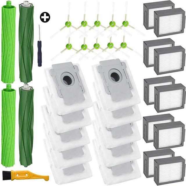 COSIN Replacement Parts Kit for Roomba i7+ i3+ i6+ i8+Plus E5 E6 E7 Vacuum Cleaner,2Set Multi-Surface Rubber Brushes & 10Efficiency HEPA Filters & 10Sweeping Side Brushes & 10 Dirt Disposal Bags