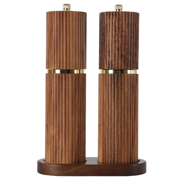 Wooden Salt and Pepper Grinder Set, Refillable Salt and Pepper grinder with adjustable Coarseness, Acacia Wood pepper mill manual, Salt and Pepper Shakers Matching Wooden tray-Ideal for Gifting
