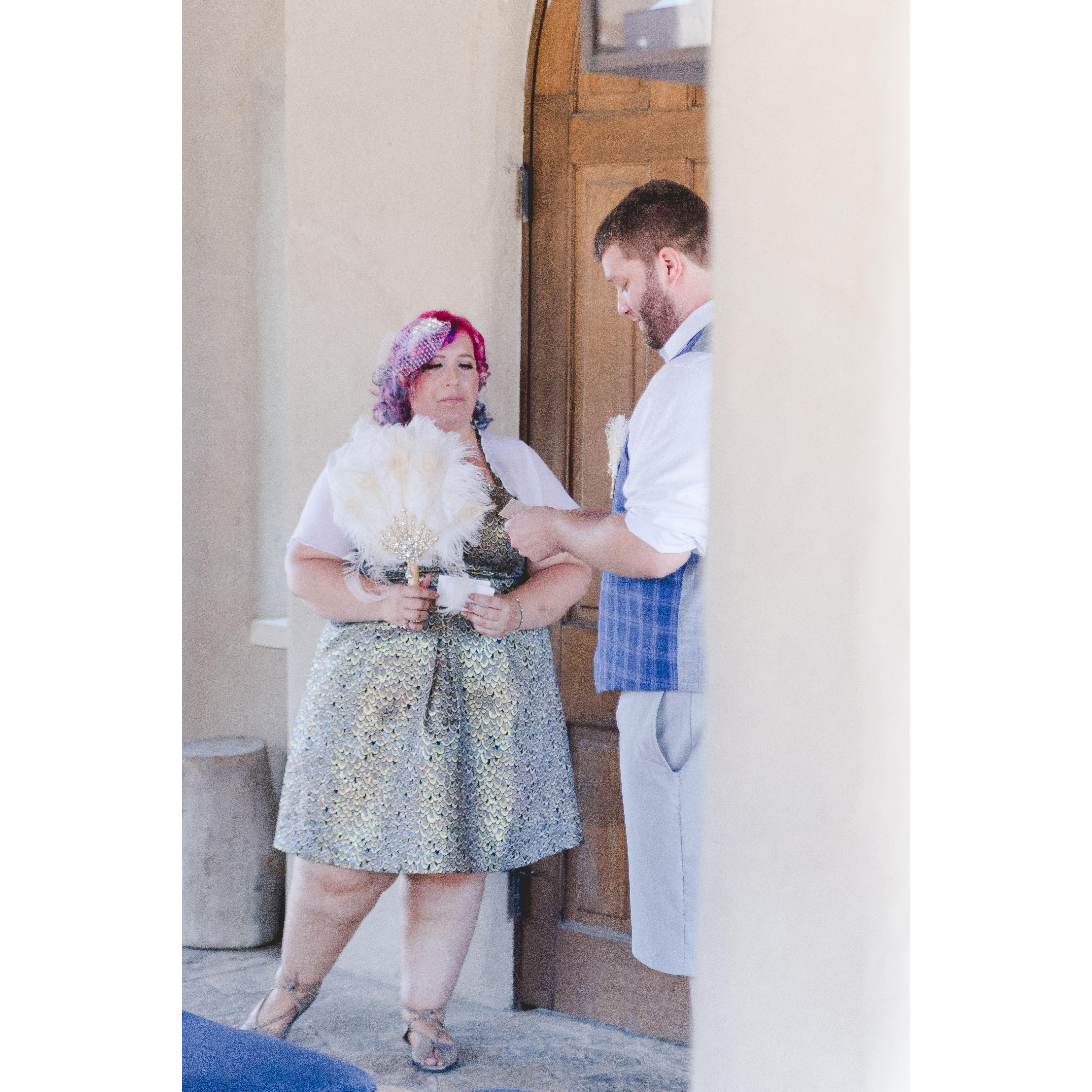 The waterworks start as soon as Ben starts delivering his vows.
