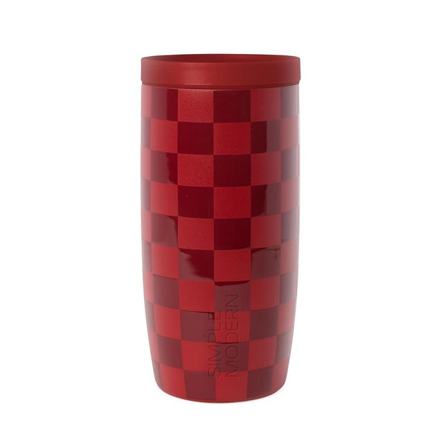 Simple Modern Travel Coffee Mug Tumbler with 360° Lid | Ceramic-Lined Insulated Stainless Steel Cold Brew Iced Coffee Cup | Gifts for Women Her Him | Voyager Signature | 16oz | Checkmate Red Cottage