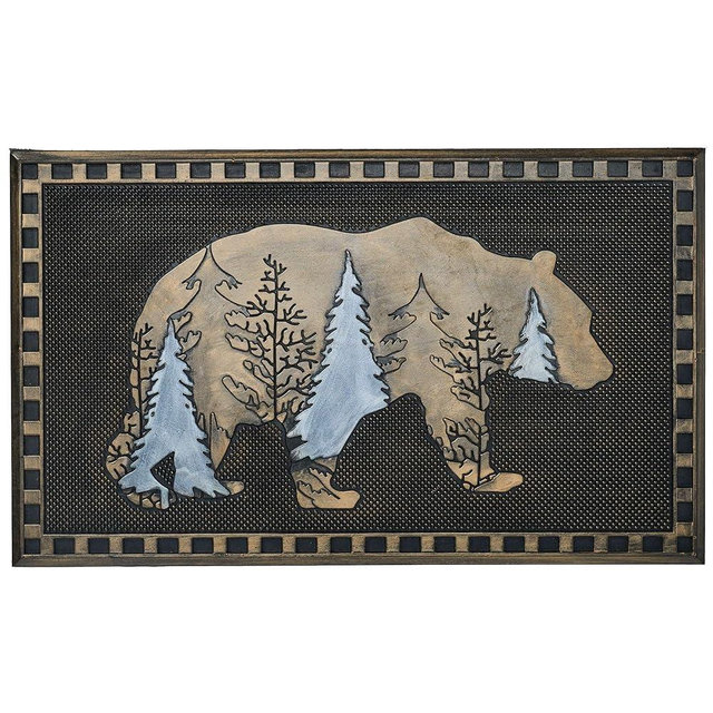 HF by LT Bear Pin Dot Rubber Doormat, 18 x 30 inches, High-Traction, Year-Round Use, Low Profile, Black with Brushed Bronze Finish