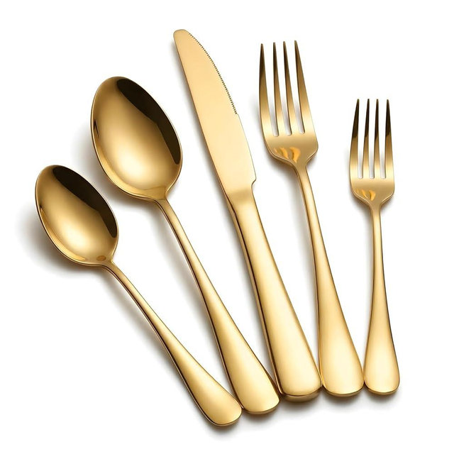 SIAKA 40-Piece Gold Silverware Set, Stainless Steel Flatware Set Service for 8, Food Grade Cutlery Utensil Set for Home Restaurant, Include Knife Forks Spoons Set, Mirror Polished Dishwasher Safe