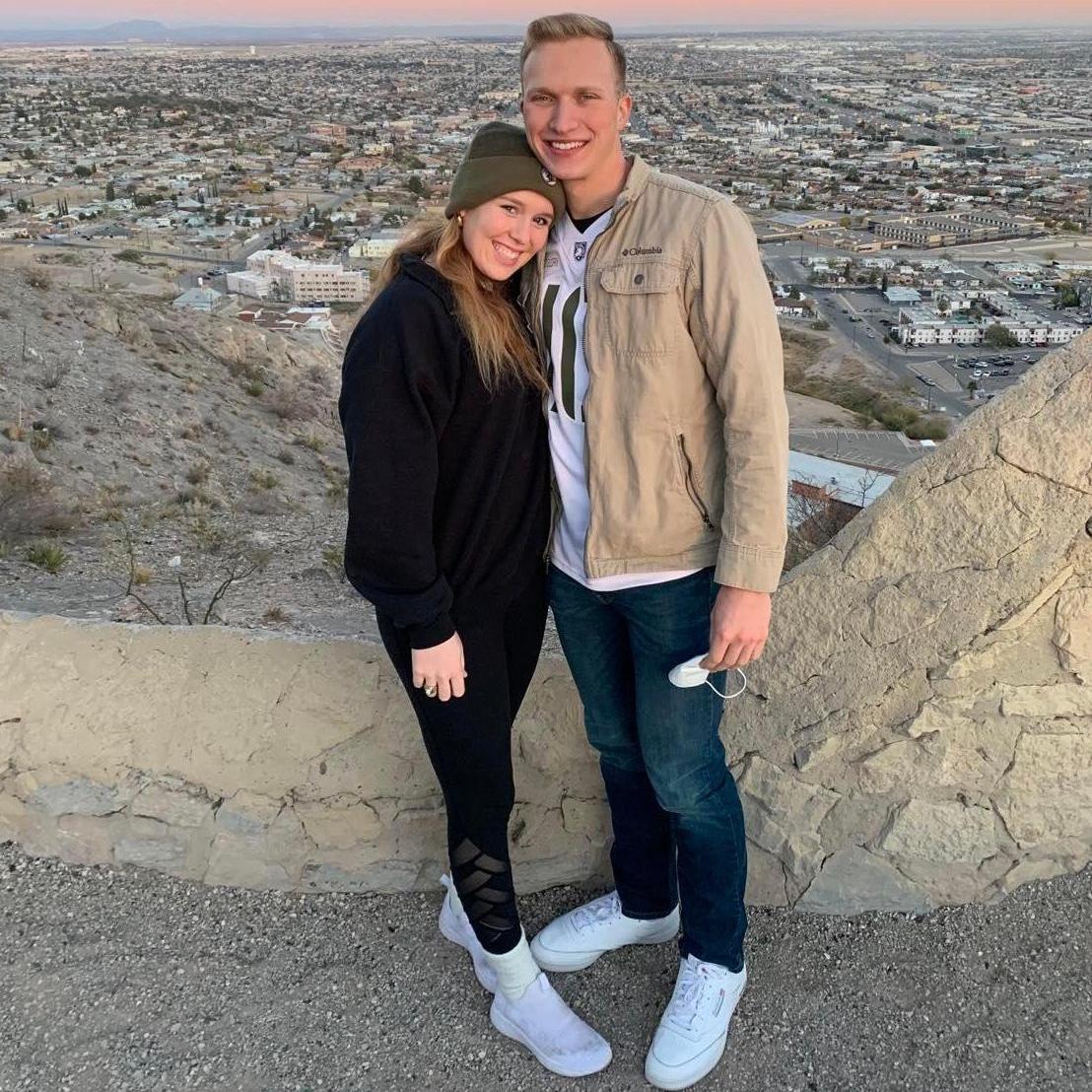 Hannah & Sean after arriving to Fort Bliss, TX, on top of the Franklin Mountains. Army also beat Navy that day #GoArmyBeatNavy #PhotoCredsToJuliana&Jake