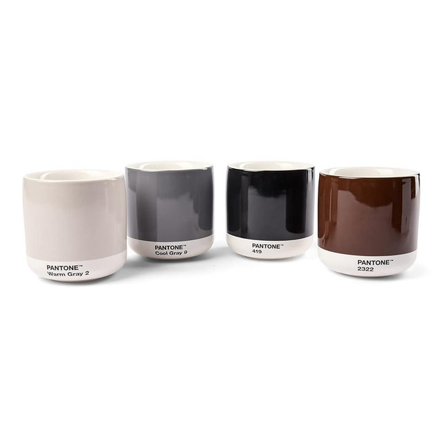 Copenhagen Design Pantone Latte Cup - Coffee, Cappuccino Handleless Mug - 7.44oz/220ml, Set of 4: Warm Grey, Cool Grey, Brown, Black