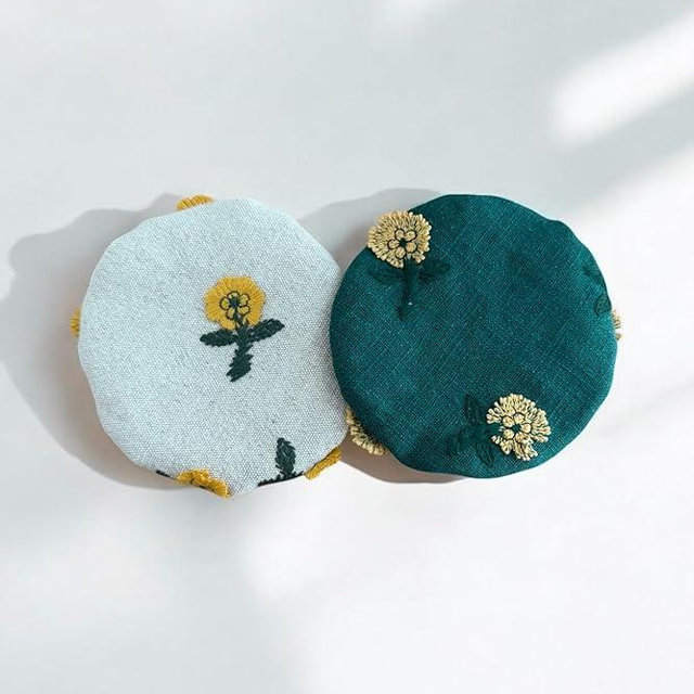 Fabric Jar Covers (Set of 2) | Cute Baking Gift | 100% Cotton | Washable | Bread Proofing | Kitchen Food Storage Gifting | Starter Cover Lid Kit (Beige & Green Floral Embroidered)