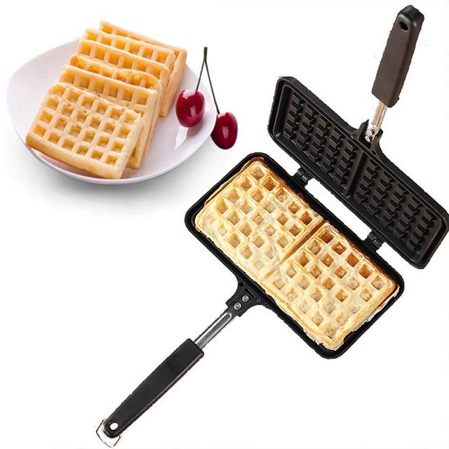 Baffect Non-stick Cast Aluminum Stovetop Waffle Iron, 8.7 Inches Camping Waffle Maker Pan, Portable Stove Top Aluminum Waffle Maker Pan for Family Breakfast Baking