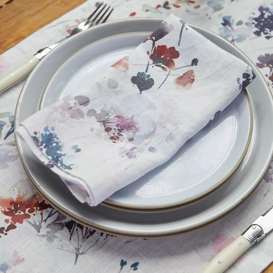 Anthropologie Lithuanian Linen Napkin Set of 2, Painted Florals