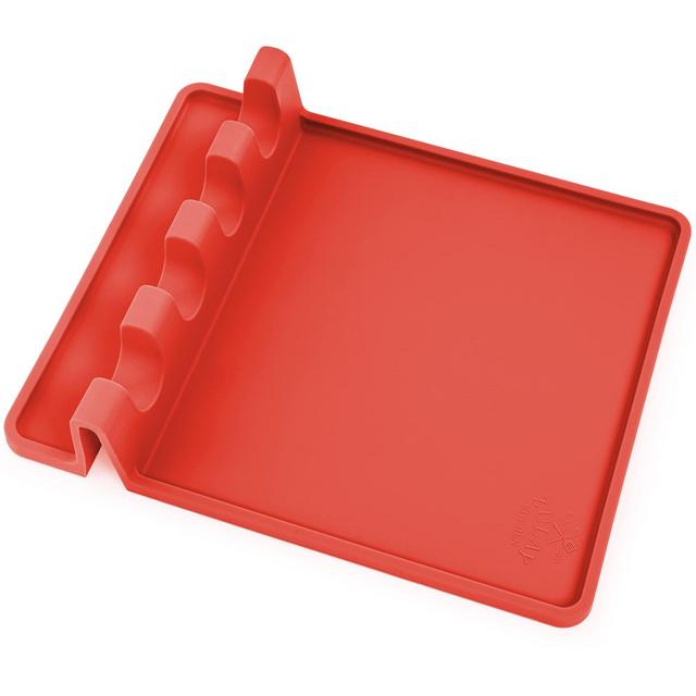 Zulay Extra Large Silicone Spoon Rest - 4 Slotted Heat Resistant Spoon Rest For Kitchen With Wide Drip-pad - Non Slip Spoon Holder For Stove Top Holds Utensils To Prevent Mess Spills (Red)