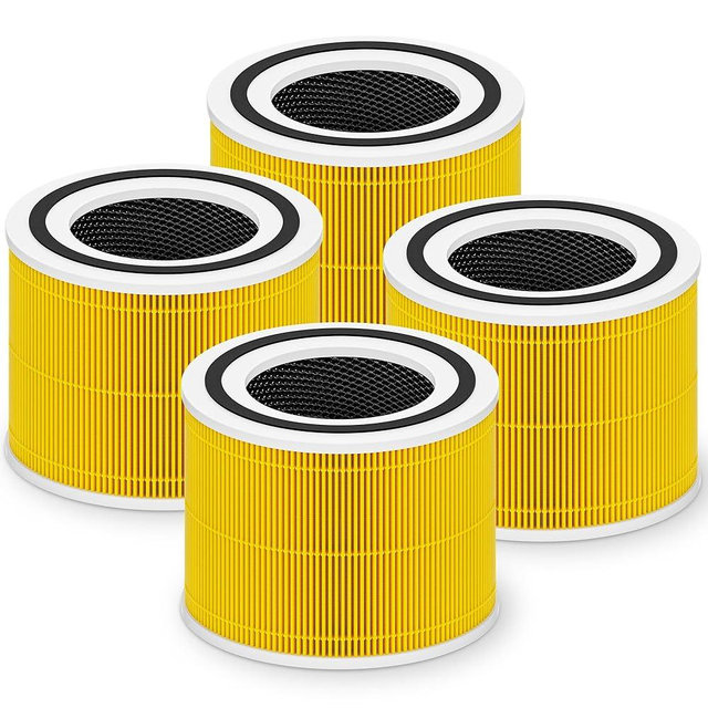 Core 300 Pet Care Replacement Filter for LEVOIT Core 300 Core 300-P Core 300S Vortex Air Air Purifier, 3-in-1 H13 Grade True HEPA High-Efficiency Activated Carbon, Core 300-RF-PA, 4 Pack, Yellow