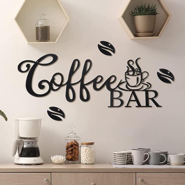 Metal Coffee Bar Sign Rustic Coffee Bar Hanging Wall Decor Coffee Signs for Coffee Bar Metal Coffee Wall Art for Coffee Bar Home Office Kitchen (Coffee Bar and Bean Style)