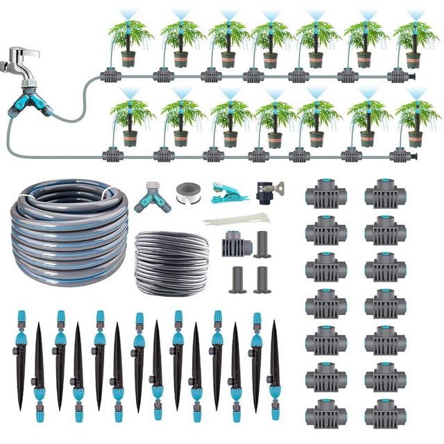 Drip Irrigation System 98ft, Fast Connect Automatic Irrigation Kit with 12mm, 6mm Blank Distribution Tubing and Accessories, DIY Garden Watering Equipment for Garden, Greenhouse, Flower Bed, Patio