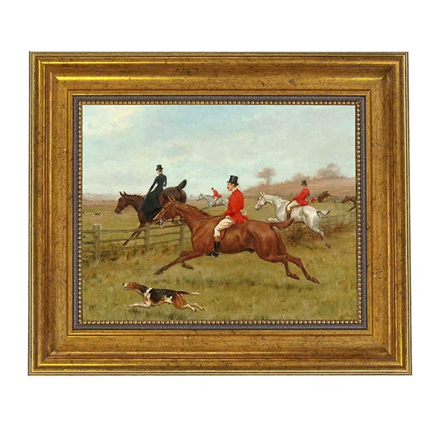 Schooner Bay Co. - Thomas Blinks The Chase 8 x 10” Oil Painting Print on Canvas Gold Frame Home Wall Art Décor Equestrian Horse Fox Hunting Sporting Ready To Hang