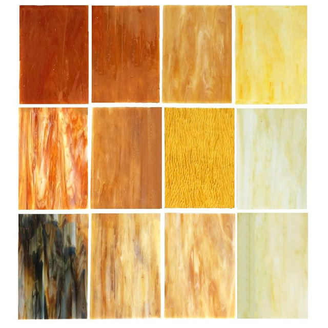 Lanyani（10 Sheets）Amber Variety Stained Glass Sheets 4 x 6 inch Opal Art Glass Pack Tiffany Glass, Mixed Textures
