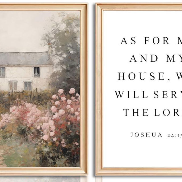 2Pcs Christian Wall Art As For Me And My House We Will Serve The Lord Canvas Paintings Rose Garden Wall Decor Bible Verse Prints Motivational Joshua 24:15 Posters for Church Religious Bedroom Unframed
