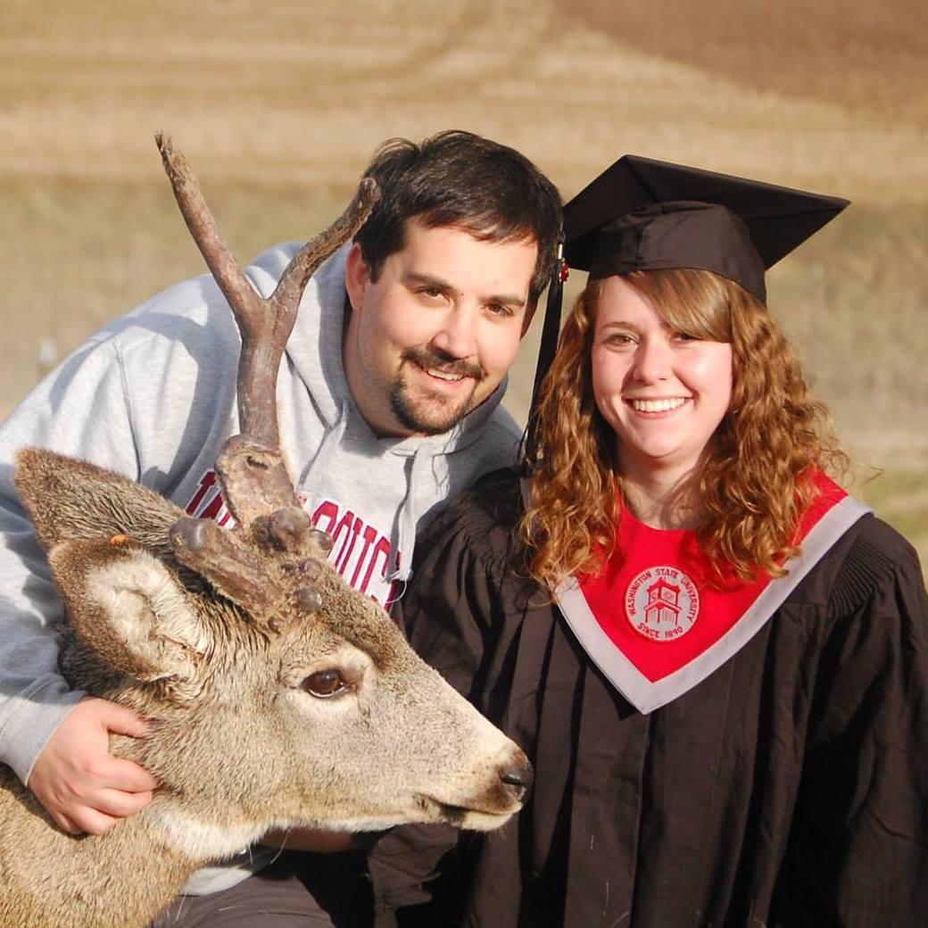 Haley's graduation photos with Diego, the mule deer!