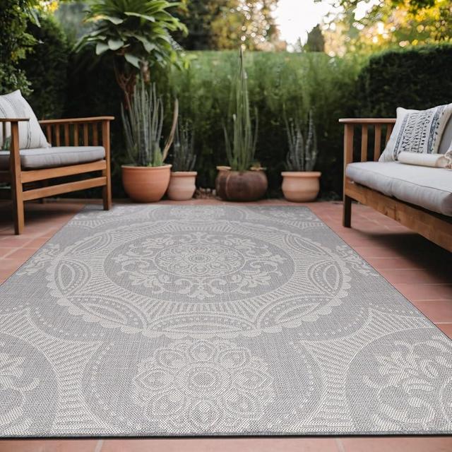 Luul Home Medallion Outdoor Rug 5x7 Washable Outside Carpet for Indoor Patio Porch Waterproof Easy Cleaning Non Shedding Area Rugs Gray 5 x 7