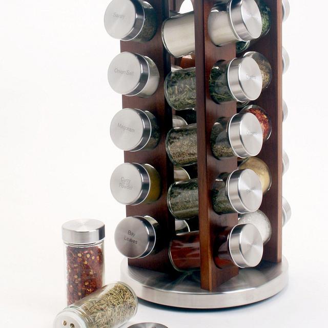 Orii GSR3519-D 20 Jar Acacia Revolving Spice Rack, 8.5 x 8.5 x 14, Dark wood stain