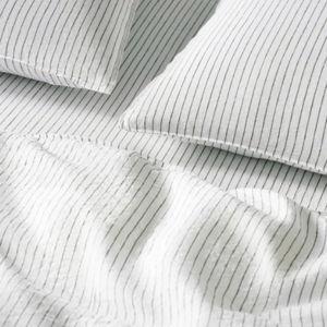 Queen - Pinstripe in Fresh Moss - Washed European Linen Core Sheet Set