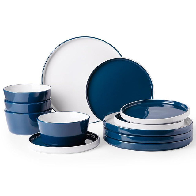 AmorArc Ceramic Dinnerware Sets for 4,Stoneware Plates and Bowls Set, Chip and Crack Resistant Plates Set, Dishwasher & Microwave Safe Dishes - 12 Pcs