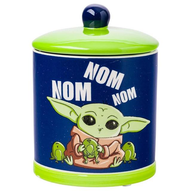 Silver Buffalo Star Wars The Mandalorian Baby Yoda Grogu Nom Nom The Child Eating Frog Eggs Ceramic Cookie Snack Jar (Small)