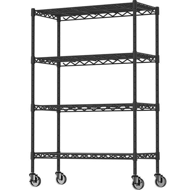 4-Shelf Adjustable Heavy Duty Storage Shelving Unit on 4 Wheel Casters, Metal Organizer Wire Rack for Laundry Bathroom Kitchen Pantry Closet, Black