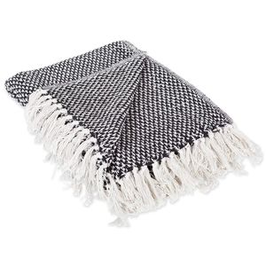 DII 100% Cotton Basket Weave Throw for Indoor/Outdoor Use Camping Bbq's Beaches Everyday Blanket, 50 x 60", Black