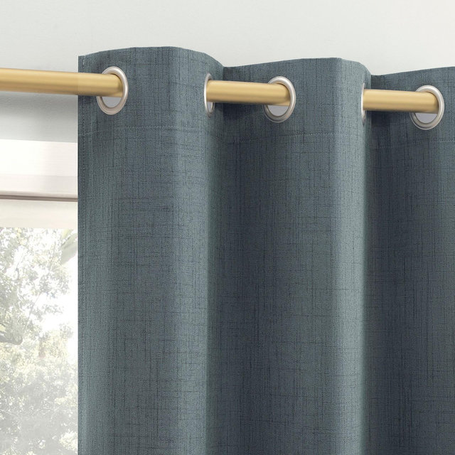 40"x84" Sun Zero Arlander Crosshatch Thermal Blackout Grommet Curtain Panel Blue: Energy Efficient, Noise Reduction