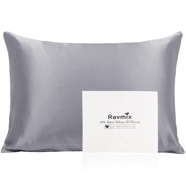 Ravmix 100% Pure Natural Mulberry Silk Pillowcase for Hair and Skin Queen Size, 21 Momme 600TC Hypoallergenic Both Sides Soft Breathable with Hidden Zipper, 20×30 inches, 1-Pack, Lilac Grey