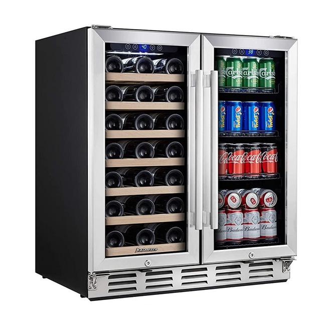 Kalamera Wine and Beverage Refrigerator - 30 inch with Glass Front Door - Beer, Wine, Soda And Drink Mini Fridge - Stainless Bar Drinks Fridge with Built In Dual Zone & Adjustable Shelves