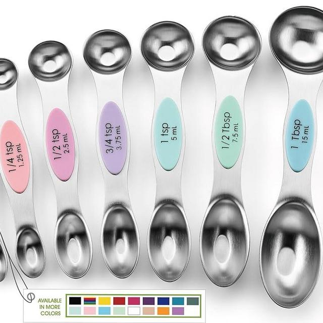 Spring Chef Magnetic Measuring Spoons Set, Dual Sided, Stainless Steel, Fits in Spice Jars, Pastel, Set of 8