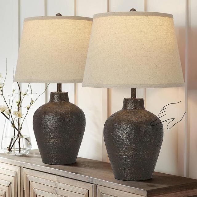 BrightWe Farmhouse Rustic Table Lamps Touch Control 3-Way Dimmable Touch Lamps Set of 2 for Bedroom Living Room Dark Brown Terracotta Nightstand Bedside Lamps End Table Lamps Home Office, 21” Tall