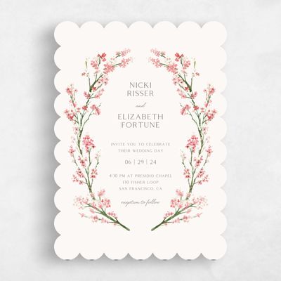 Pink Scalloped Wedding Invitation - Allamia Portrait