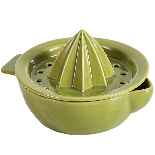 Ceramic Citrus Lemon Orange Juicer Manual Squeezer, Hand Juicer Reamer Rotation Press with 6.8oz Bowl, Strainer Lid, Spout, Handle, Dishwasher Safe, Easy to Clean