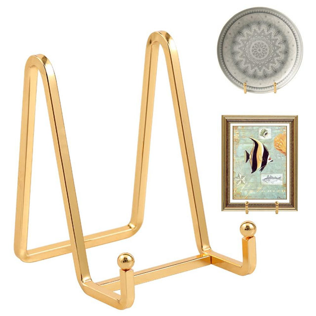 Plate Holder Easel Display Stand - 4.5 inch Metal Plate Stands for Display - Tabletop Picture Stand - Gold Iron Easels for Display Pictures | Photo Frames | Book | Decorative Plates | Plaque -2 Pack