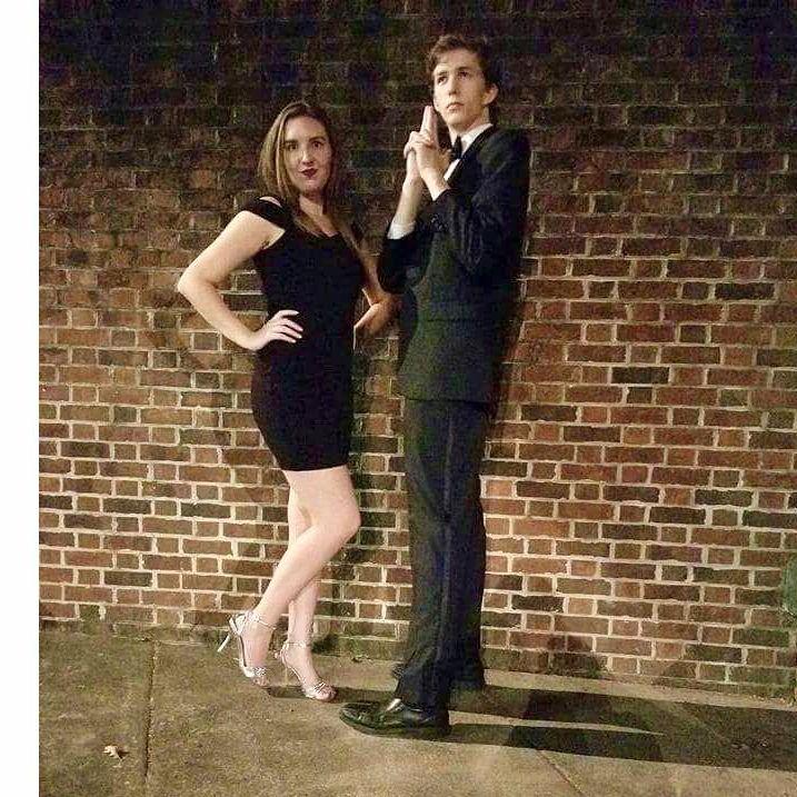 Bob and Kayla as Bond and a Bond girl at Kayla's sorority date party
