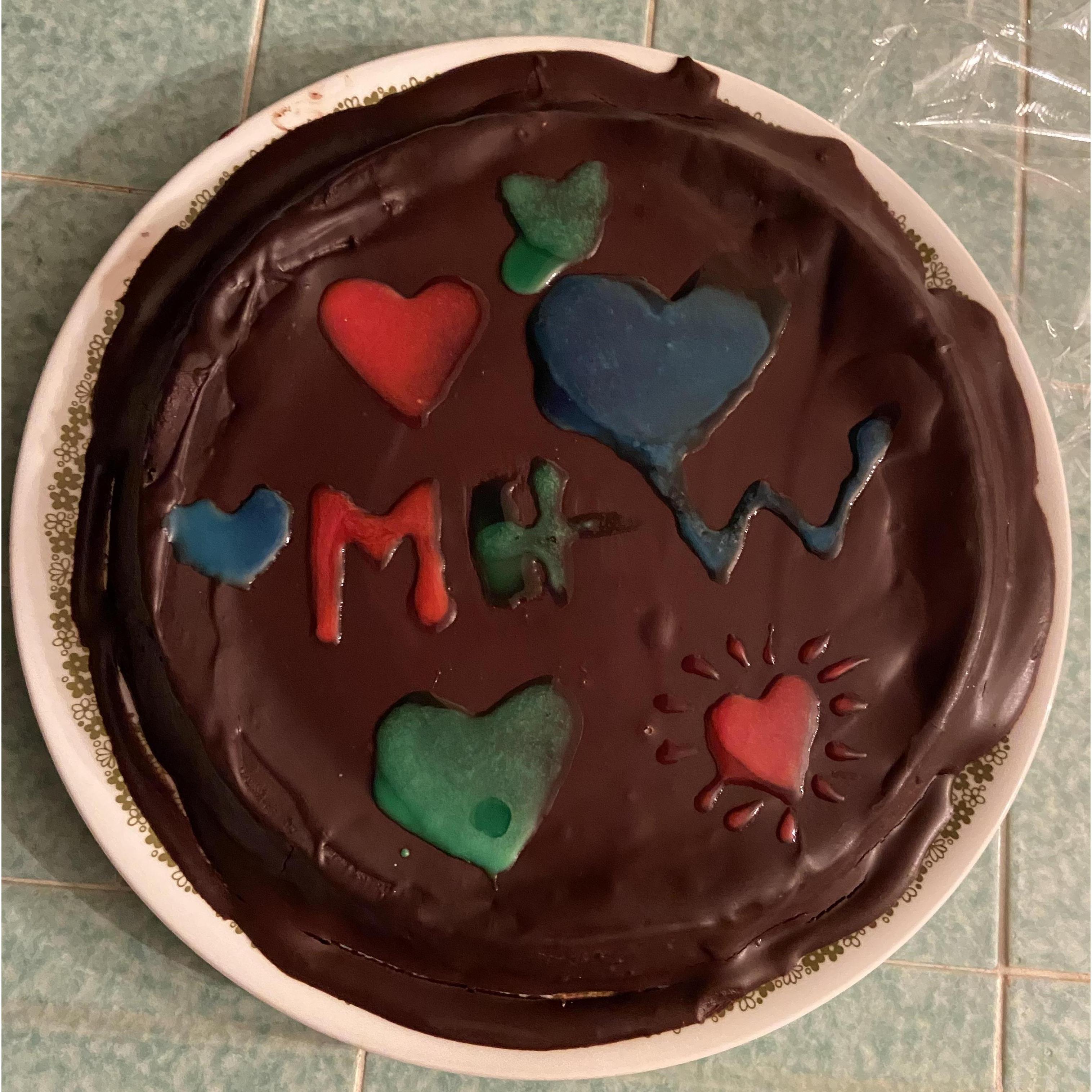 January 2021 - Whitney's engagement cake (that partially melted)