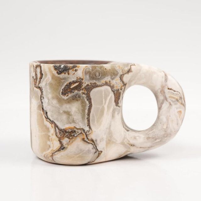 2.37 fl oz Natural Marble Coffee Cup - Unique Veined Design, Handcrafted Stone Mug for Espresso, Cappuccino, or Decor (4.33 × 2.76 × 2.56 in, 1 lb) (Dark)