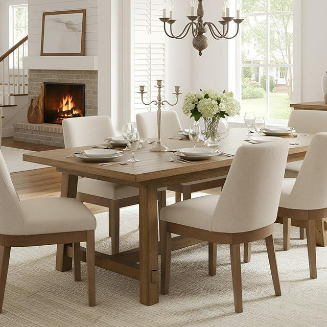HNY Modern Dining Chairs Set of 6 with Comfortable Back Support, Farmhouse Soft Linen Upholstered Kitchen Dining Room Chairs with Solid Wood Legs, Armless Accent Side Chairs for Living Room, Beige