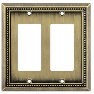Henne Bery Sunken Pearls Heavy Duty Decorative Wall Plate Switch Plate Outlet Cover (Double Decorator, Antique Brass)