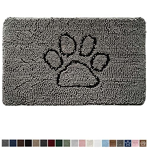 Gorilla Grip Original Indoor Durable Chenille Doormat, 30x20, Absorbent, Machine Washable Inside Mats, Low-Profile Rug Doormats for Entry, Mud Room, Back Door, High Traffic Areas, Paw Gray