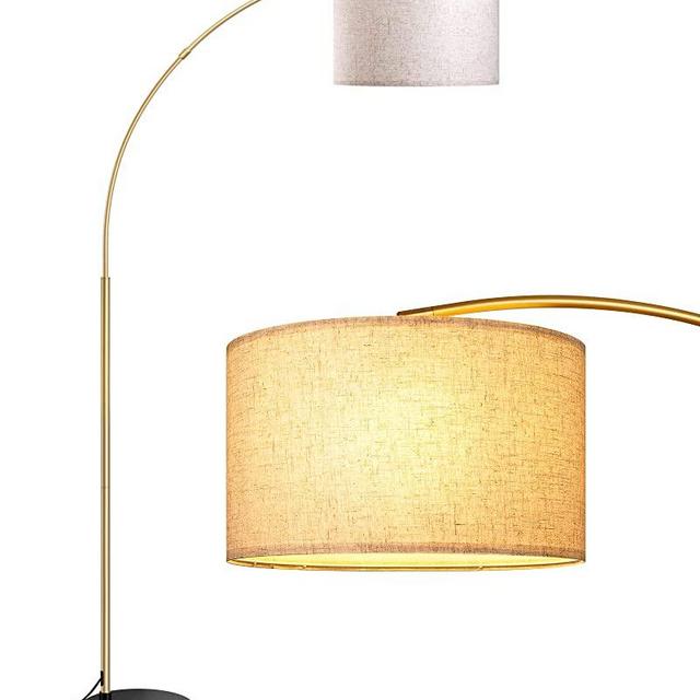 EDISHINE Arc Floor Lamp, Tall Reading Light with Adjustable Linen Fabric Hanging Shade, Gold 75.6" Standing Lamp for Living Room, Reading Room, Dining Room
