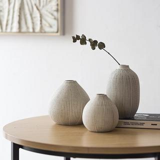 Textured Polka Dot Stoneware 3-Piece Vase Set