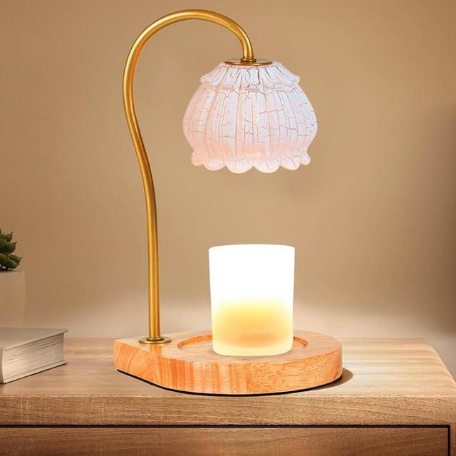 CABRHEART Candle Warmer Lamp with Timer, Electric Dimmable Candle Warmer Melter, Small & Large Jar Fragrance Candle Holders for Home Decoration Valentine's Day Gift, Crack-White