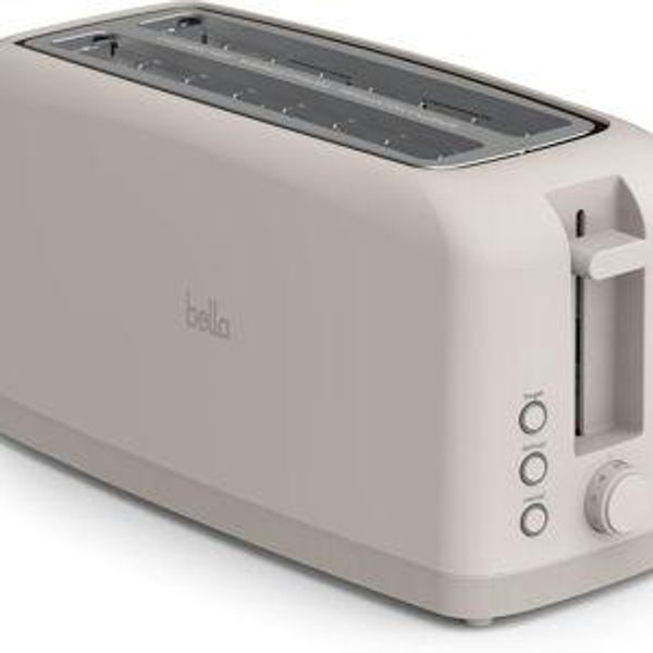 bella 4 Slice Slim Toaster, Fits-anywhere™ Kitchenware, 6 Setting Shade Control with Reheat & Cancel Buttons, Fits Sourdough, 10” Long Slot, Anti Jam & Auto Shutoff, 900 Watt, Oatmilk