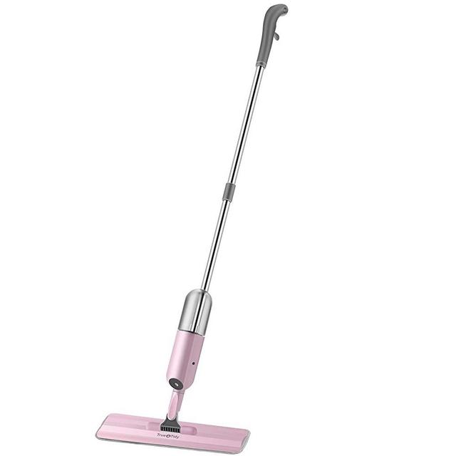 True & Tidy Multi-Surface Spray Mop with Refillable Water Bottle, Use Any Cleaning Solution Easy to Fill and Refill with Machine Washable Mop Pad, SPRAY-250, Pink