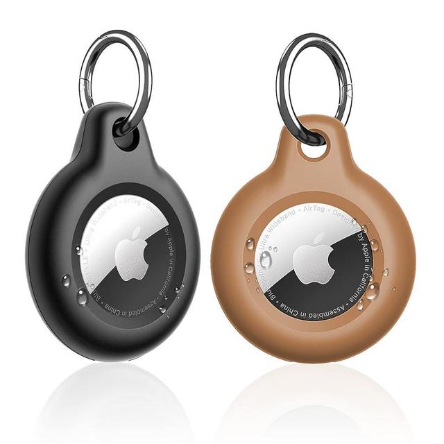 Supfine Waterproof Airtag Holder,2 Pack Air Tag Keychain,Full Body Protective Tracker Case with Loop Key Ring for Apple Tags,IPX8 Cover for Wallet,Luggage,Cat,Dog,Pets,for Item Finder(Black/Brown)