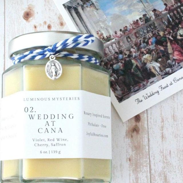 Wedding At Cana Beeswax Candle, Catholic Prayer Candle, Luminous Mysteries of the Rosary, Bridesmaids Gift